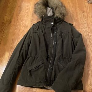 Abercrombie & Fitch Dark Green Jacket with Fur Hood